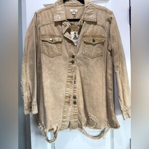 Easel tan distressed Jean jacket NWT size small (oversized)
